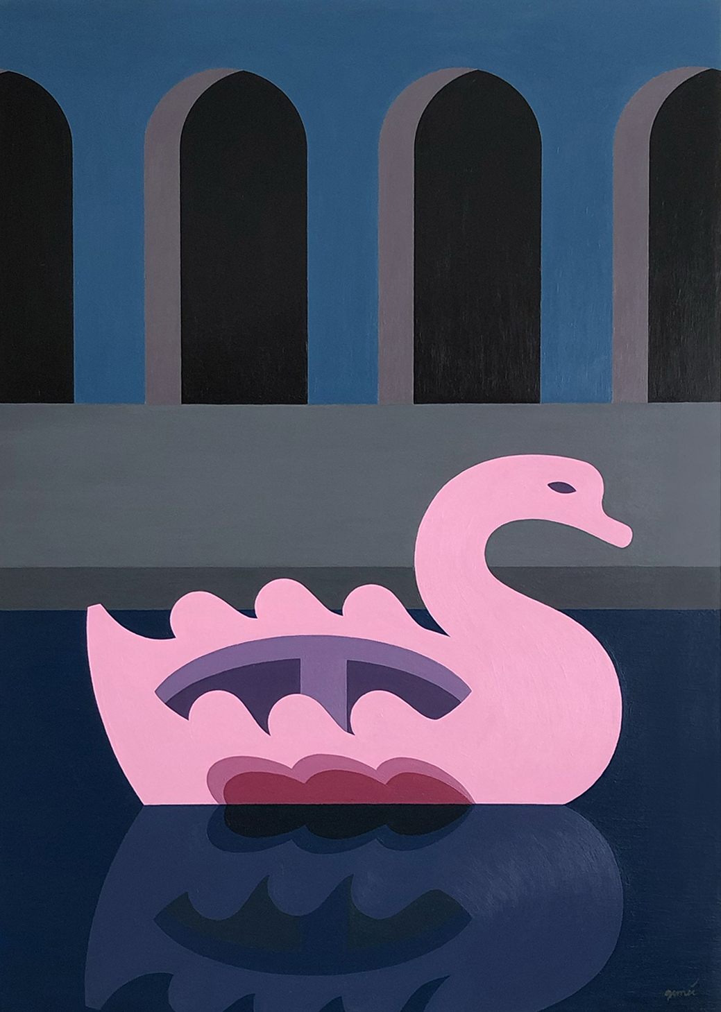 Painting of a swan, love tunnel, pop art